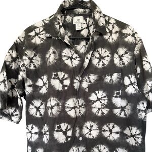 H&M Men’s Black and White Tie Dyed Patterned Casual Shirt Large